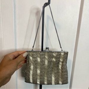 Vintage Elegant Silver and Cream Evening Bag - 1920s vibe